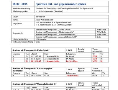 Beispielseite Vorlesungsverzeichnis